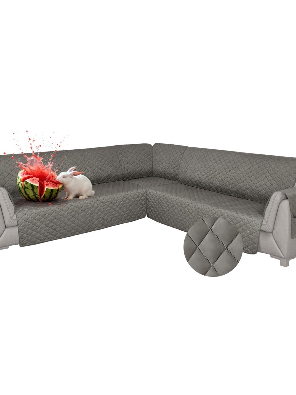 Gray Quilted Sectional Sofa Cover - Brand: